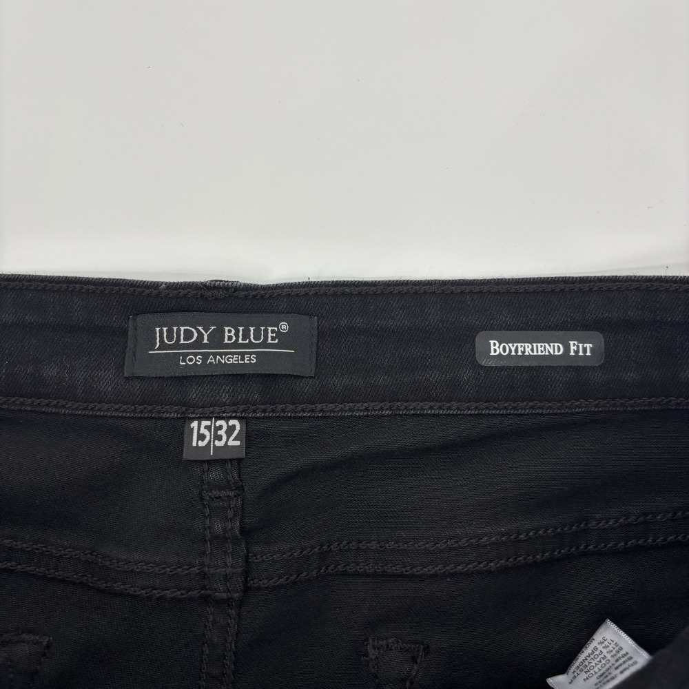 Judy Blue Jeans Womens 15/32 Black Boyfriend Fit Ripped Distressed High Rise - Picture 8 of 13